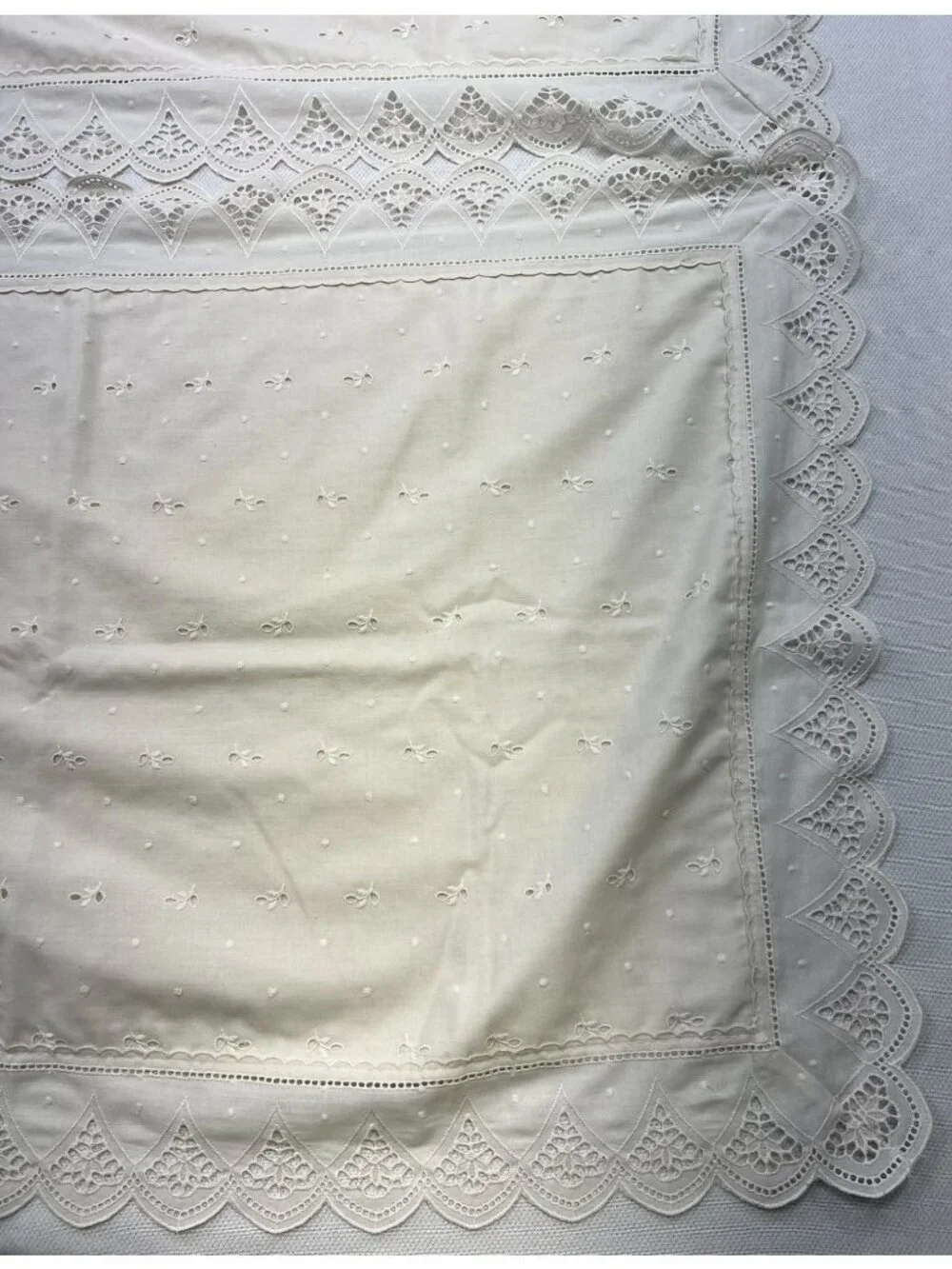 Vintage Beige Cotton Eyelet Lace Trim Classic Pillow Shams Set Bedding Set of 2